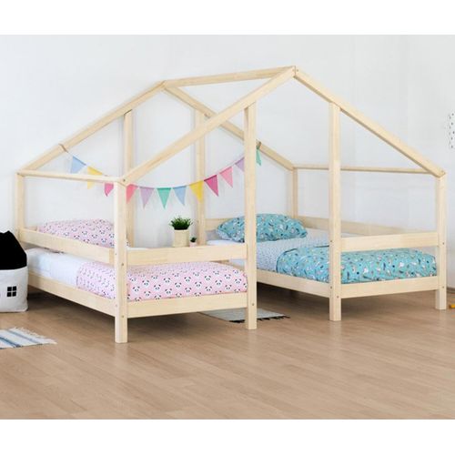 Wooden House Bed for Two Children VILLY - Transparent oil - 90 x 200 cm