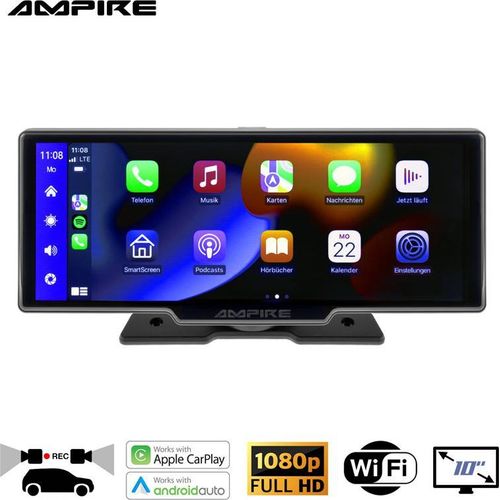AMPIRE CPM101 Smartphone-Monitor 25.4cm (10'') mit Apple CarPlay, Android Auto, Dashcam, Rückfahrkameraeingang