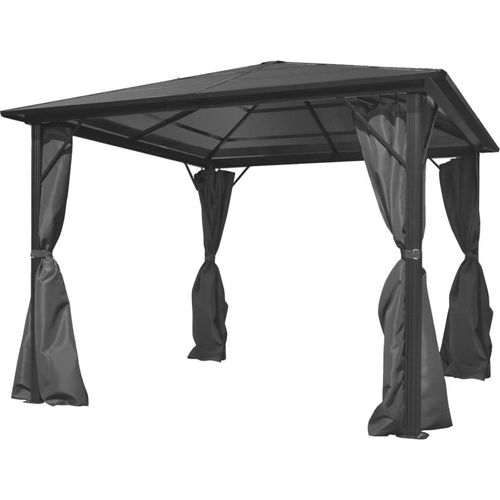 Pavillon mit Vorhängen Anthrazit Aluminium 300 x 300 cm