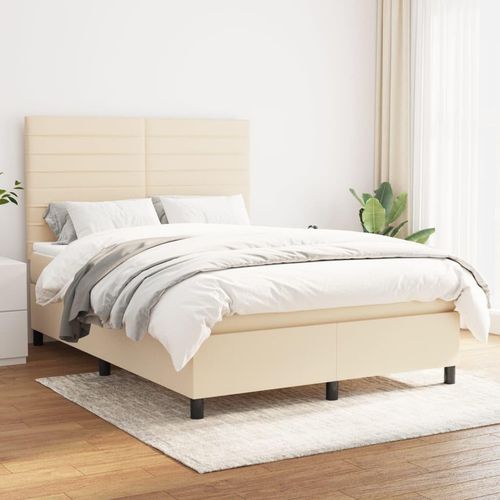 [Home] Boxspringbett mit Matratze Creme 140x190 cm Stoff , Neue Mode 2024 im häuslichen Leben