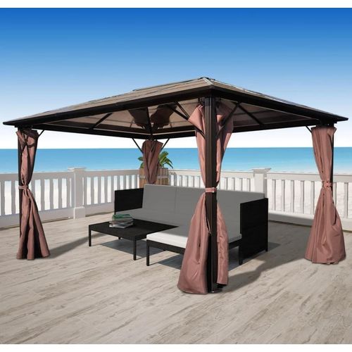 Pavillon mit Vorhängen Braun Aluminium 400 x 300 cm