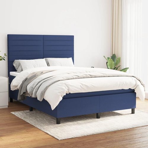 [Home] Boxspringbett mit Matratze Blau 140x190 cm Stoff , Neue Mode 2024 im häuslichen Leben