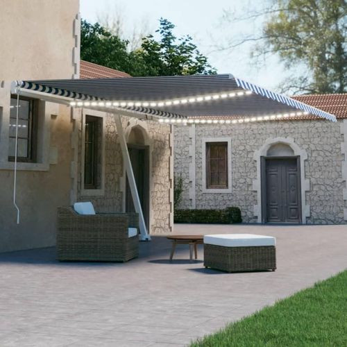 Markise Automatisch mit LED & Windsensor 500x300 cm Blau Weiß