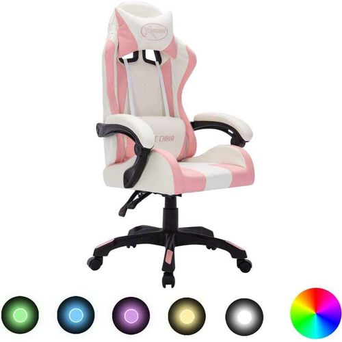 Gaming-Stuhl mit RGB LED-Leuchten Rosa und Schwarz Kunstleder