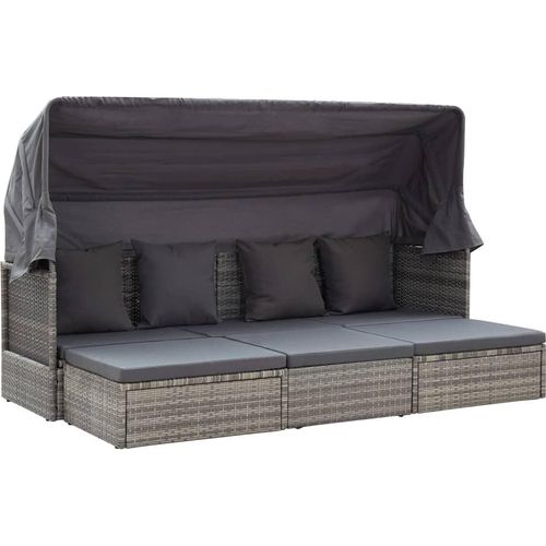 Garten-Sonneninsel mit Dach Grautöne Poly Rattan