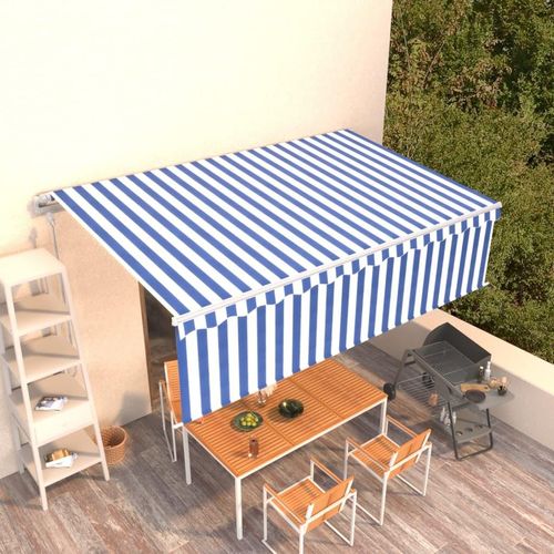 Markise Automatisch Einziehbar mit Volant 5x3 m Blau und Weiß