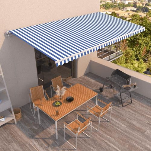 Markise Automatisch Einziehbar 600x350 cm Blau und Weiß