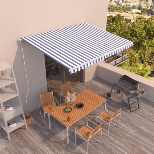 Markise Automatisch Einziehbar 450x350 cm Blau und Weiß