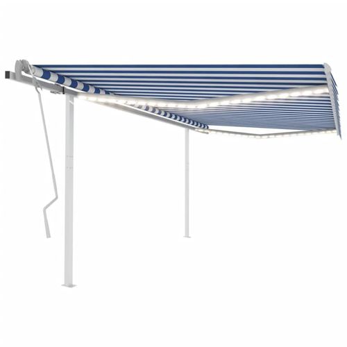 Markise Manuell Einziehbar mit LED 4,5x3 m Blau & Weiß