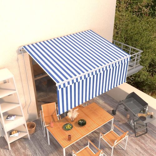 Markise Automatisch Einziehbar mit Volant 3,5x2,5 m Blau & Weiß