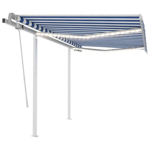 Markise Manuell Einziehbar mit LED 3,5x2,5 m Blau Weiß