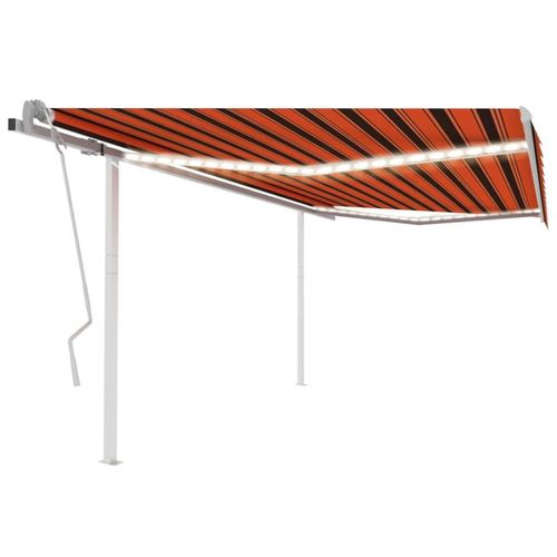 Markise Manuell Einziehbar mit LED 4,5x3 m Orange & Braun