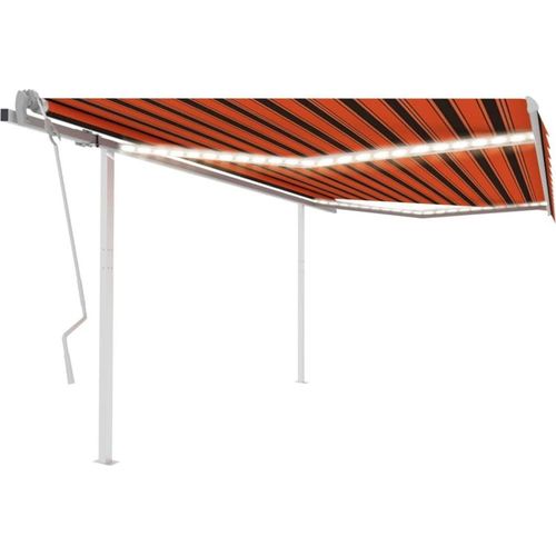 Markise Manuell Einziehbar mit LED 4,5x3,5 m Orange & Braun