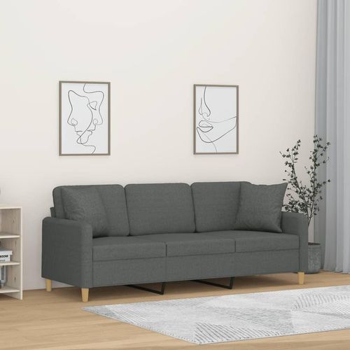 3-Sitzer-Sofa mit Zierkissen Dunkelgrau 180 cm Stoff