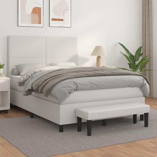 Boxspringbett mit Matratze Weiß 140x190 cm Kunstleder