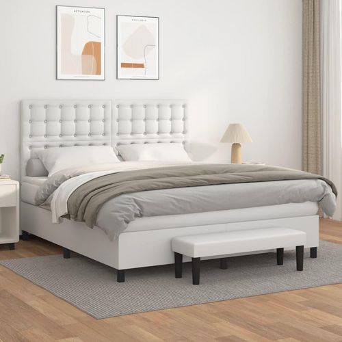 Boxspringbett mit Matratze Weiß 160x200 cm Kunstleder