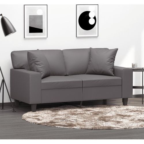 2-Sitzer-Sofa mit Zierkissen Grau 120 cm Kunstleder