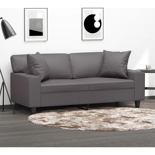 2-Sitzer-Sofa mit Zierkissen Grau 140 cm Kunstleder