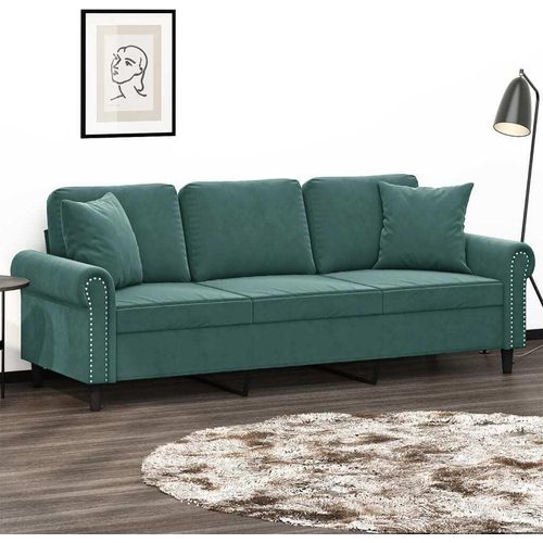 3-Sitzer-Sofa mit Zierkissen Dunkelgrün 180 cm Samt