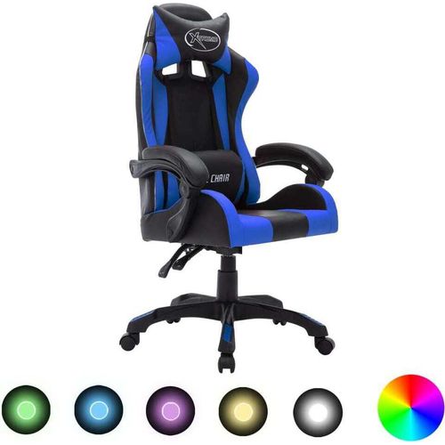 Gaming-Stuhl mit RGB LED-Leuchten Blau und Schwarz Kunstleder