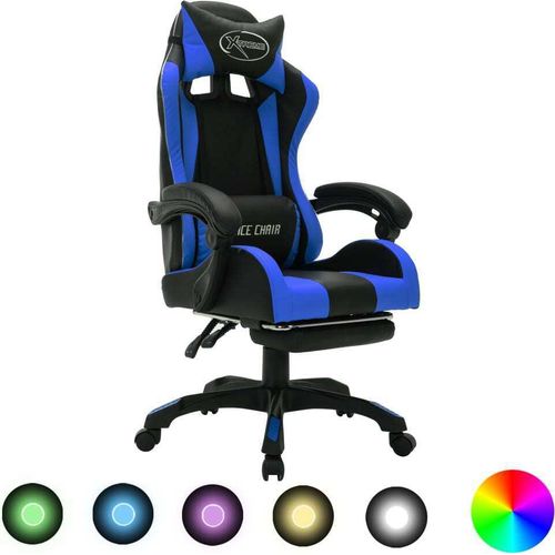 Gaming-Stuhl mit RGB LED-Leuchten Blau und Schwarz Kunstleder