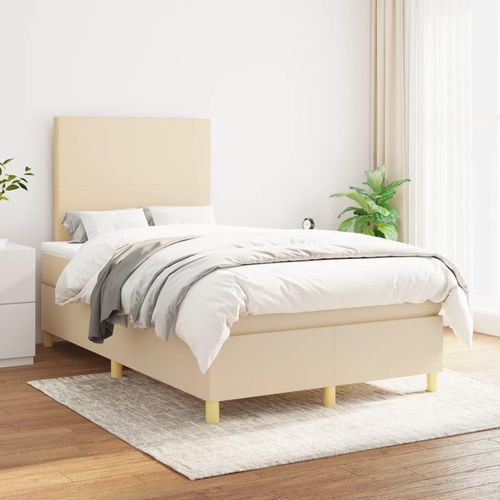 [Home] Boxspringbett mit Matratze Creme 120x200 cm Stoff , Neue Mode 2024 im häuslichen Leben
