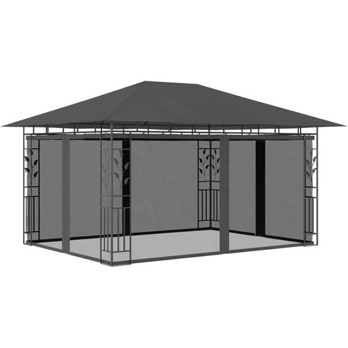 Pavillon mit Moskitonetz 4x3x2,73 m Anthrazit 180 g/m²