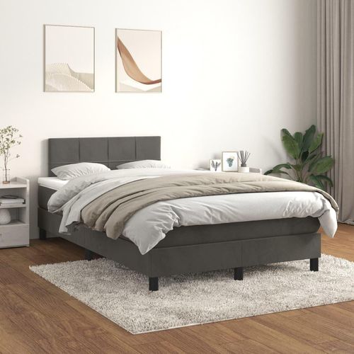 [Home] Boxspringbett mit Matratze Dunkelgrau 120x200 cm Samt , Neue Mode 2024 im häuslichen Leben