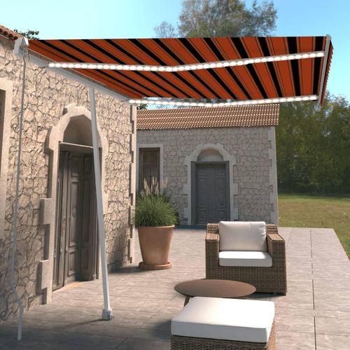 Markise Manuell Einziehbar mit LED 300x250 cm Orange und Braun 3069505