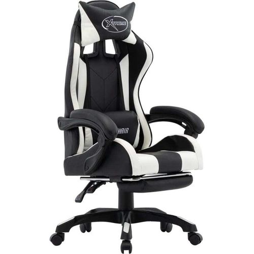 Gaming-Stuhl mit Fußstütze Weiß und Schwarz Kunstleder