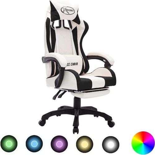 Gaming-Stuhl mit RGB LED-Leuchten Schwarz und Weiß Kunstleder