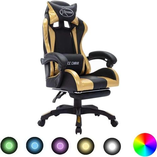 Gaming-Stuhl mit RGB LED-Leuchten Gold und Schwarz Kunstleder