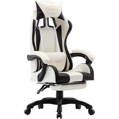 Gaming-Stuhl mit Fußstütze Schwarz und Weiß Kunstleder