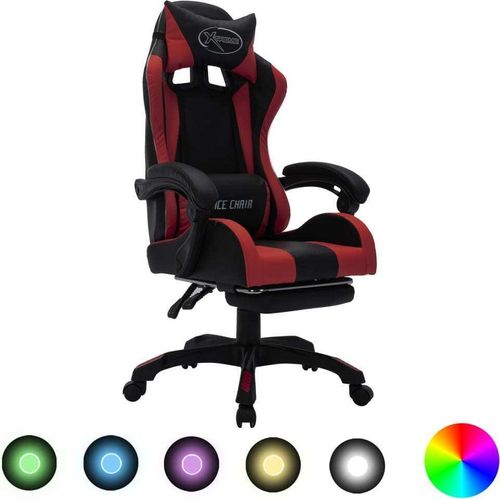 Gaming-Stuhl mit RGB LED-Leuchten Weinrot Schwarz Kunstleder