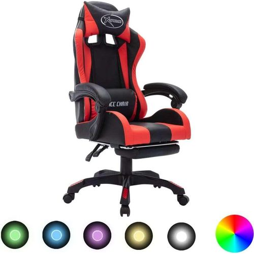 Gaming-Stuhl mit RGB LED-Leuchten Rot und Schwarz Kunstleder