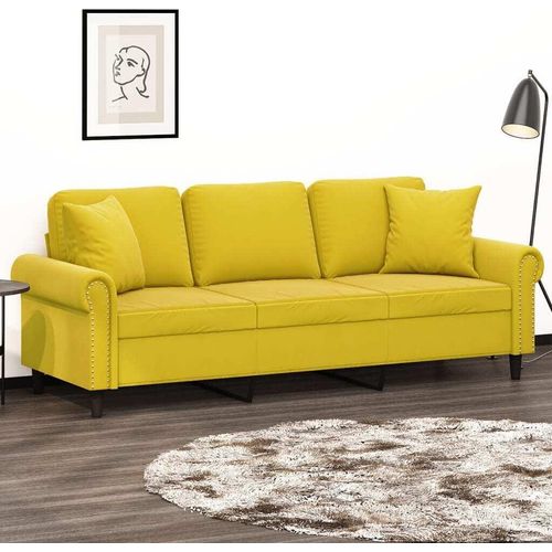 3-Sitzer-Sofa mit Zierkissen Gelb 180 cm Samt