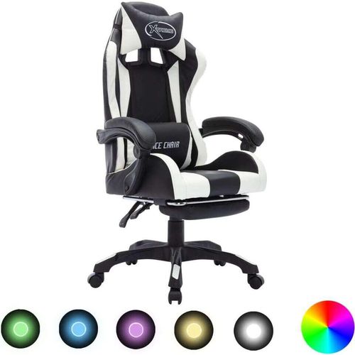 Gaming-Stuhl mit RGB LED-Leuchten Weiß und Schwarz Kunstleder