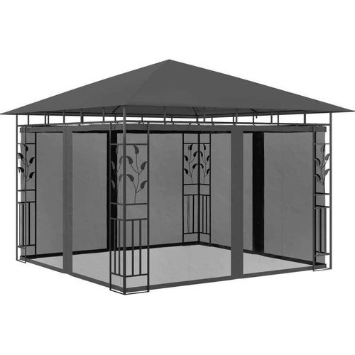 Pavillon mit Moskitonetz 3x3x2,73 m Anthrazit 180 g/m²
