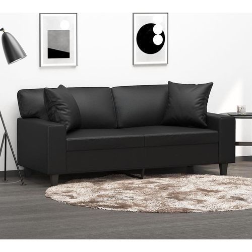 2-Sitzer-Sofa mit Zierkissen Schwarz 140 cm Kunstleder
