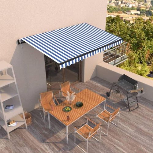 Markise Automatisch Einziehbar 400x350 cm Blau und Weiß