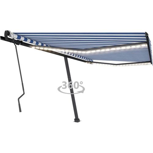 Markise Manuell Einziehbar mit LED 450x300 cm Blau und Weiß