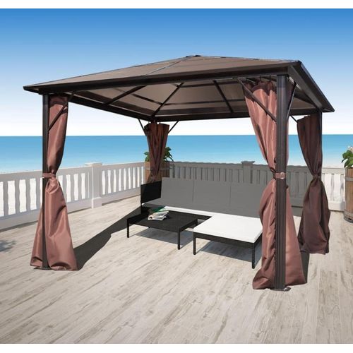 Pavillon mit Vorhängen Braun Aluminium 300 x 300 cm
