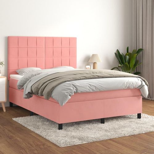 [Home] Boxspringbett mit Matratze Rosa 140x190 cm Samt , Neue Mode 2024 im häuslichen Leben