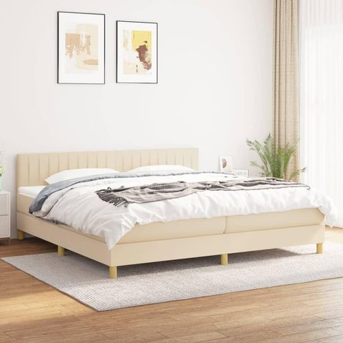 [Home] Boxspringbett mit Matratze Creme 200x200 cm Stoff , Neue Mode 2024 im häuslichen Leben
