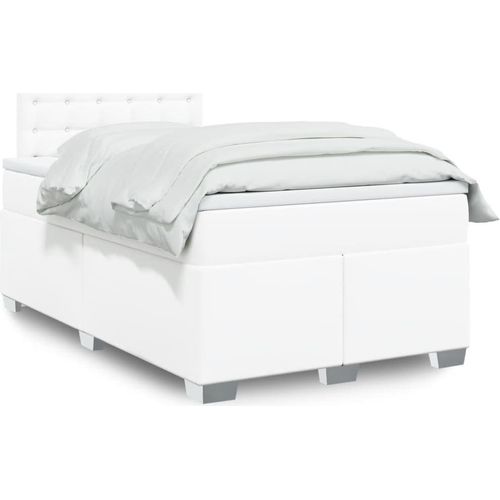Boxspringbett mit Matratze Weiß 120x200 cm Kunstleder