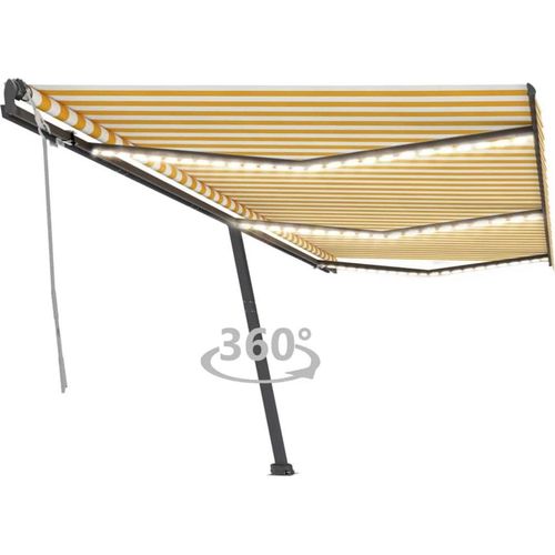 Markise Manuell Einziehbar mit LED 600x300 cm Gelb Weiß