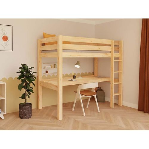 Hochbett MAKALU mit Schreibtisch 90x200 cm Transparente Lasur