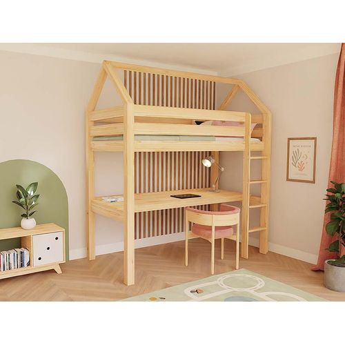 Hochbett MANASLU mit Leiter und Schreibtisch 90x200 cm Weiß