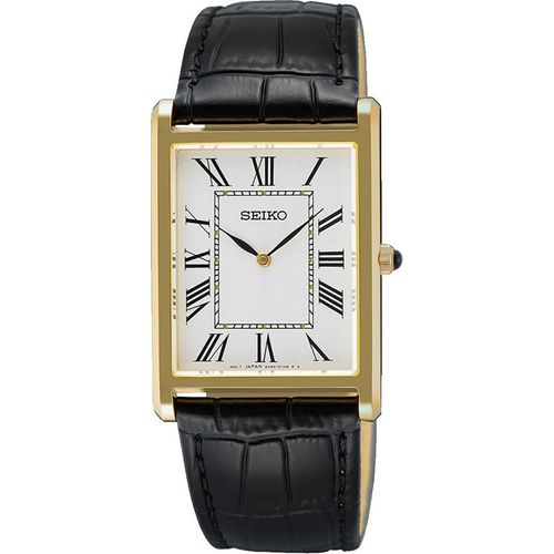 Seiko SWR104P1 Herren-Quarzuhr mit Lederband Schwarz/Goldfarben