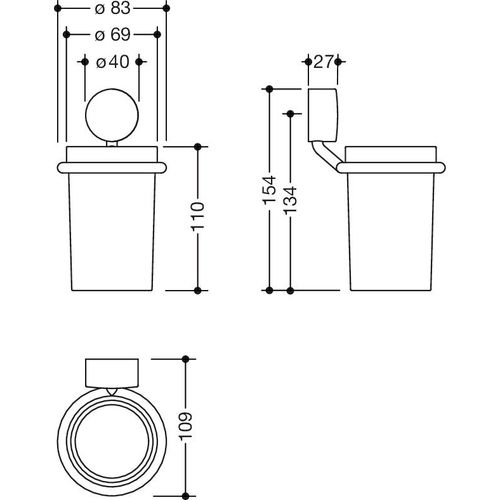 HEWI Glasbecher mit Halter, Halter aus Edelstahl, verchromt, zur Klebemontage